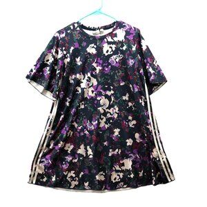 Adidas Orginals Floral Print T Shirt Dress Womens S Short Sleeve Stripe Purple